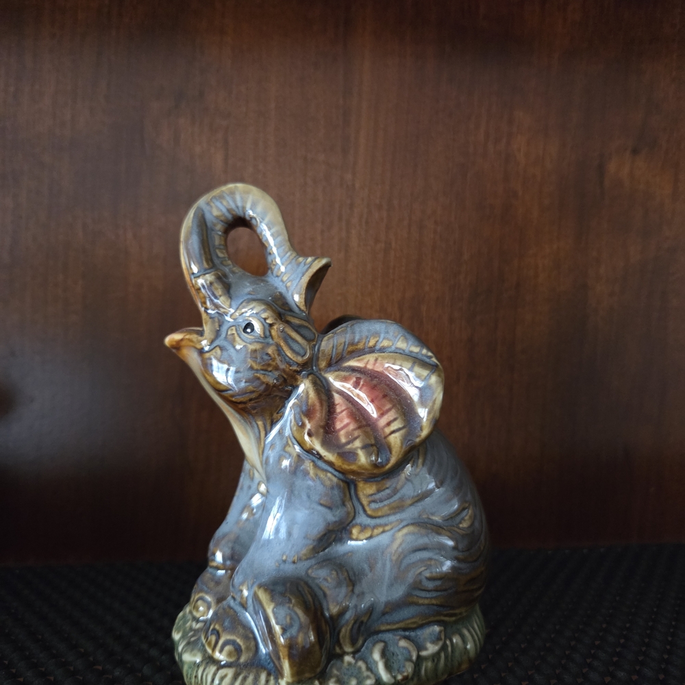 Ceramic Elephant Figurine - Blue and Gold